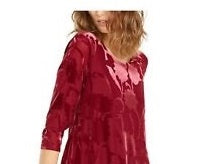 Alfani Women's Maroon Slitted Floral Dolman Sleeve Crew Neck Evening Blouse Wine Size XX-Large