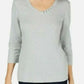 Karen Scott Women's Gray Heather 3/4 Sleeve Jewel Neck Top Grey Size Small