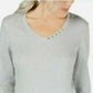 Karen Scott Women's Gray Heather 3/4 Sleeve Jewel Neck Top Grey Size Small