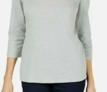 Karen Scott Women's Gray Heather 3/4 Sleeve Jewel Neck Top Grey Size Small