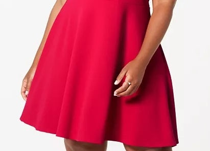 B Darlin Women's Trendy Plus Size Bow-Back Skater Dress Red Size 16