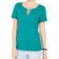 Karen Scott Women's Triple-Ring Cutout Top Green  Size Medium