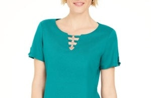 Karen Scott Women's Triple-Ring Cutout Top Green  Size Medium