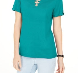 Karen Scott Women's Triple-Ring Cutout Top Green  Size Medium
