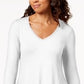 JM Collection Women's V-Neck Handkerchief-Hem Top White Size Large