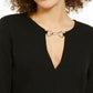 INC International Concepts Women's V-Neck Hardware Top Black  Size Medium