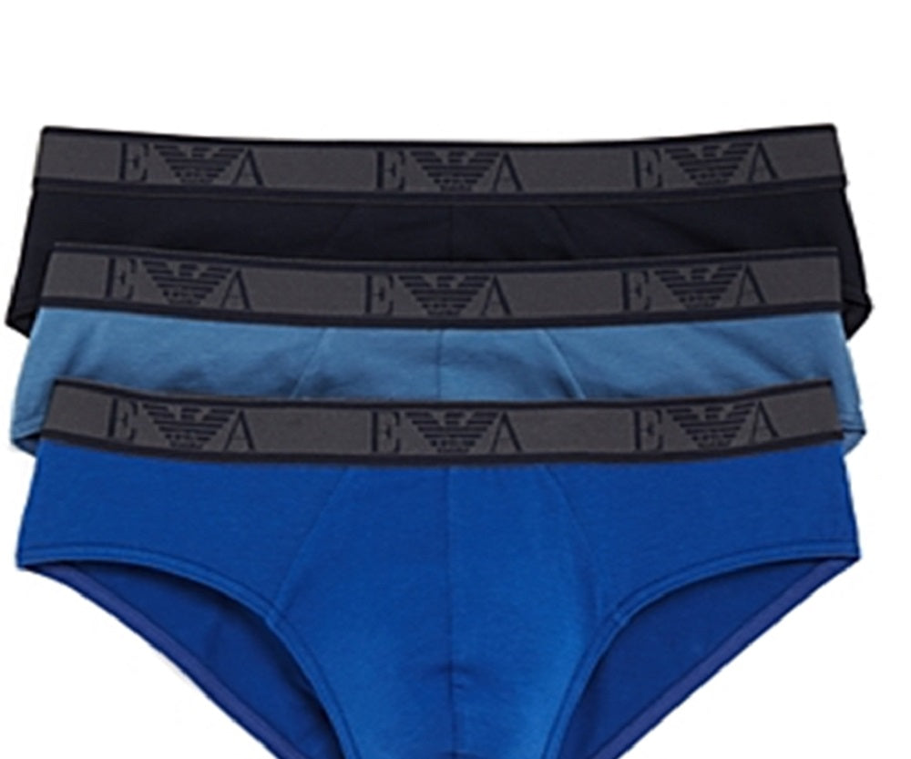 Emporio Armani Men's Monogram 3 Pack Brief Blue Size Large
