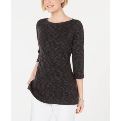 Karen Scott Women's Boat-Neck Space-Dyed Top Black  Size X-Large