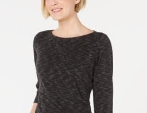 Karen Scott Women's Boat-Neck Space-Dyed Top Black  Size X-Large