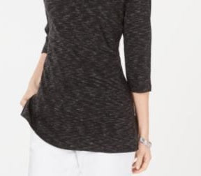 Karen Scott Women's Boat-Neck Space-Dyed Top Black  Size X-Large