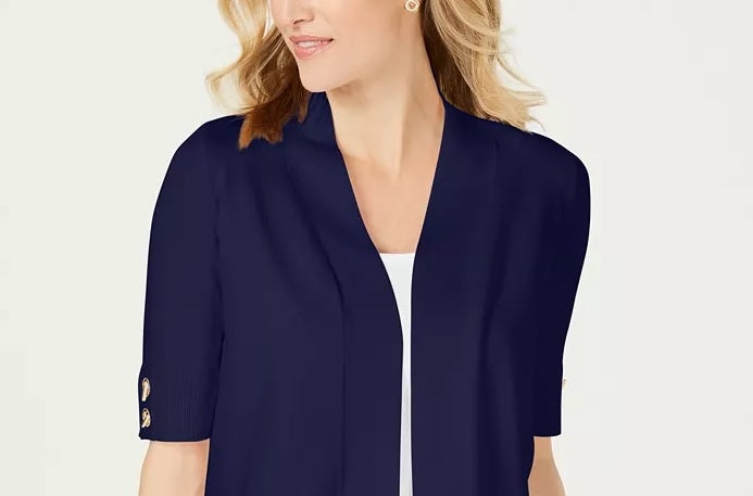 JM Collection Women's Open-Front Toggle-Sleeve Cardigan Blue Size Small