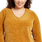 Karen Scott Women's Plus Size V-Neck Chenille Sweater Yellow Size 1X