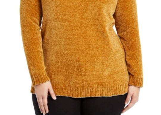 Karen Scott Women's Plus Size V-Neck Chenille Sweater Yellow Size 1X