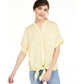 Charter Club Women's Linen Tie Front Button Up Shirt Yellow Size Medium