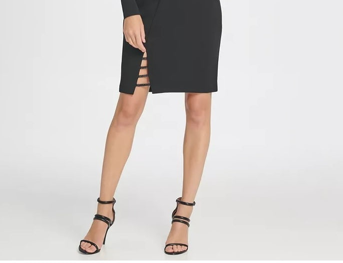 DKNY Women's Beaded Cut Out Sheath Dress Black Size 2