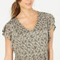Style & Co Women's Flutter Sleeve Printed Peplum Top Green  Size PP