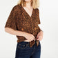 Ultra Flirt Junior's Solid Tie Front Top Brown  Size Medium