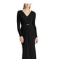 Ralph Lauren Women's Rhinestone Long Sleeve V Neck Maxi Fit Flare Evening Dress Black Size 12