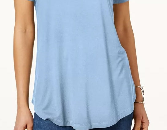 JM Collection Women's Shirttail Hem Top Blue Size Petite S