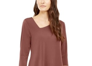 Alfani Women's Asymmetrical Hem 3/4 Sleeve Top Rose Size XX-Large