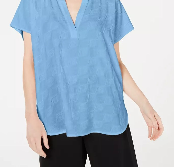 Alfani Women's V Neck Textured Top Blue Size Petite L