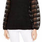 Alfani Women's Petite Sheer-Stripe Balloon-Sleeve Top Black Size Petite Medium