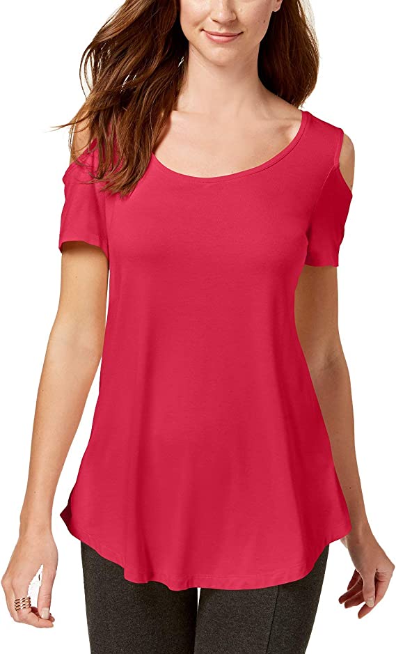 JM Collection Women's Cold-Shoulder Swing T-Shirt Pink Size Medium