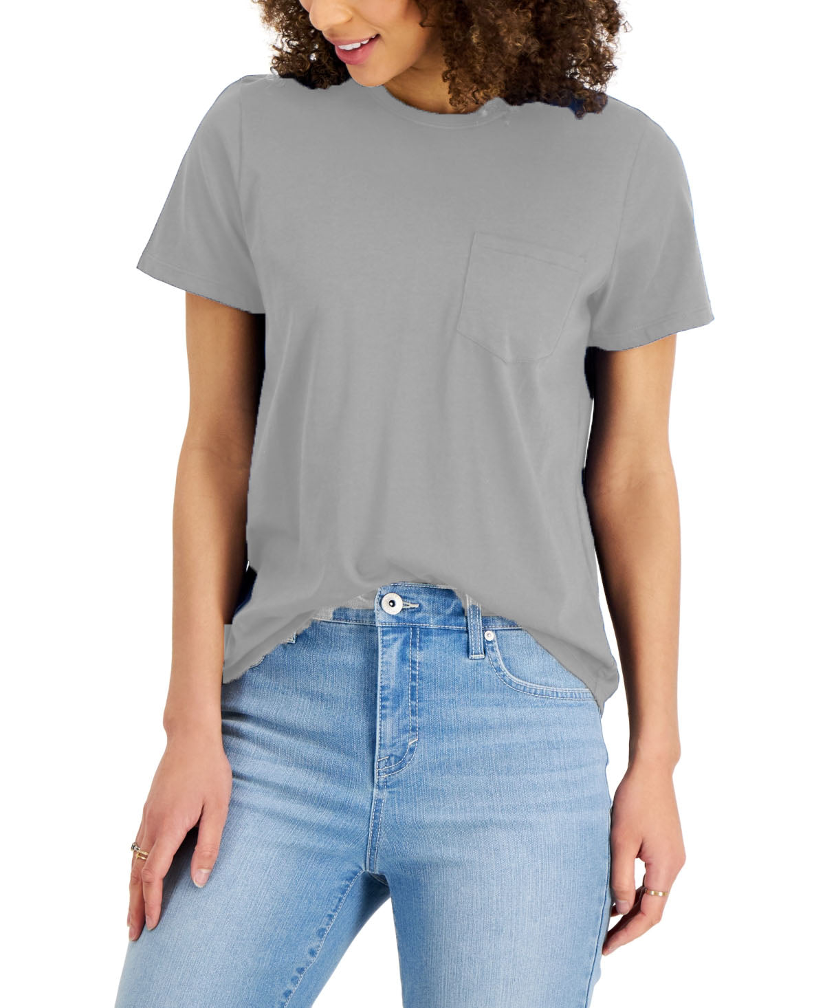 Style & Co Women's Cotton Crew-Neck T-Shirt Gray Size X-Large