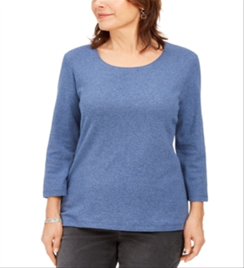 Karen Scott Women's Cotton Scoop Neck Top Blue Size Petite XL