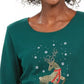 Karen Scott Women's Deer Decor Scoop Neck Top  Green Size PSM