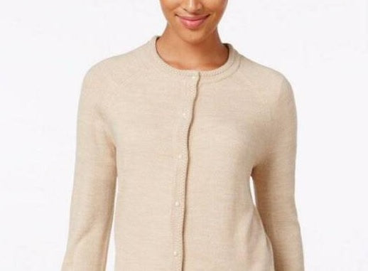 Karen Scott Women's Luxsoft Button Cardigan Beige Size Petite Medium
