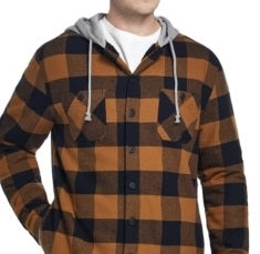 Weatherproof Vintage Men's Plaid Sherpa Lined Shirt Jacket With Hood Brown Size XL