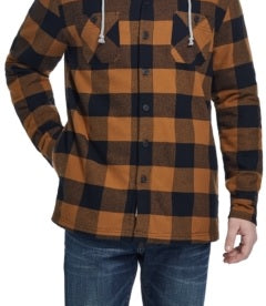 Weatherproof Vintage Men's Plaid Sherpa Lined Shirt Jacket With Hood Brown Size XL