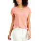 Style & Co Women's Burnout V Neck T-Shirt Pink Size Small
