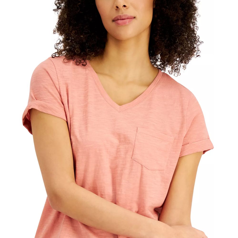 Style & Co Women's Burnout V Neck T-Shirt Pink Size Small