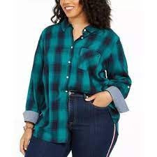 Tommy Hilfiger Women's Plus Size Plaid Shirt Green Size 3X