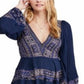Free People Women's Long Sleeve Above the Knee Dress Blue Size Small