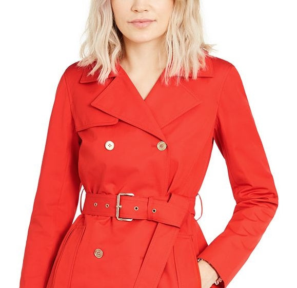 Michael Kors Women's Belted Sateen Trench Coat Red Size Petite Small