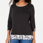 Karen Scott Women's Patterned 3/4 Sleeve Jewel Neck Top Black Size Small