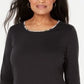 Karen Scott Women's Patterned 3/4 Sleeve Jewel Neck Top Black Size Small