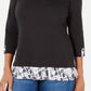 Karen Scott Women's Patterned 3/4 Sleeve Jewel Neck Top Black Size Small