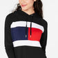 Tommy Hilfiger Womens Color Block Long Sleeve Hoodie Top Black Size Large