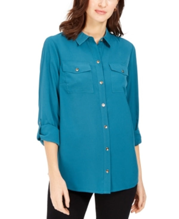 Charter Club Women's Two Pocket Shirt Green Size XX-Large