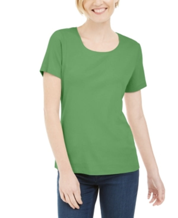 Karen Scott Women's Short Sleeve Scoop Neck Top Green Size X-Small
