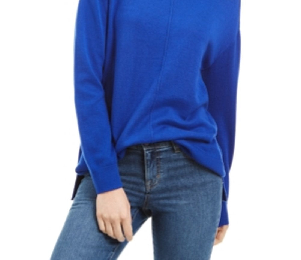 Karen Scott Women's Seam Detail Cotton Mock Neck Sweater Blue Size X-Small