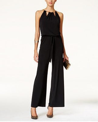 Thalia Sodi Women's Chain Neck Jumpsuit Black  Size XXL