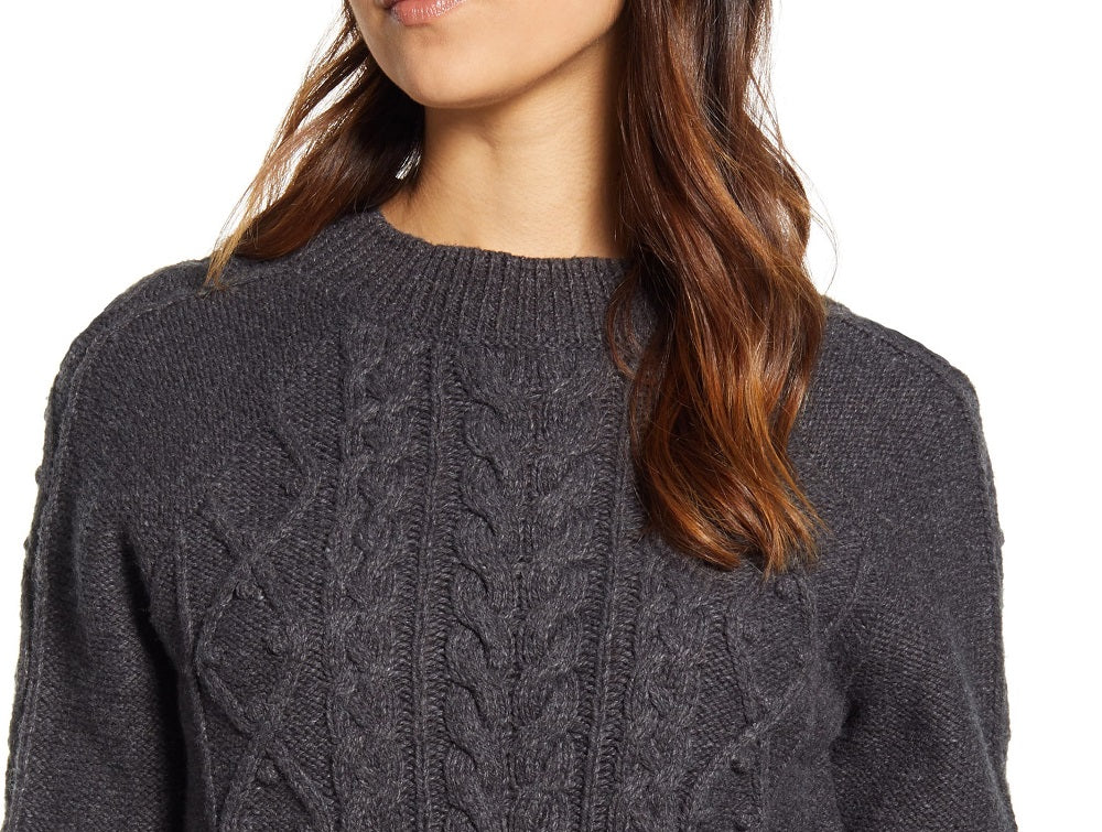Lucky Brand Women's Crew Neck Cable Knit Sweater Black Size Small