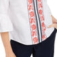 Charter Club Women's Printed Bell Sleeve Linen Blend Top White Size Petite Medium