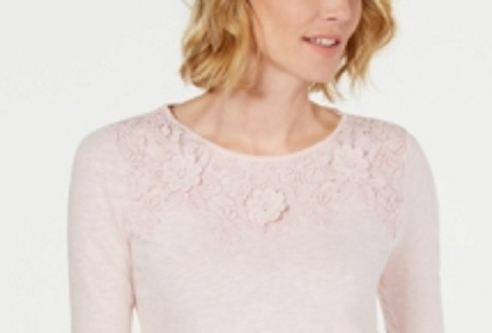 Charter Club Women's Bell Sleeve Embroidered Top Pink Size PSM