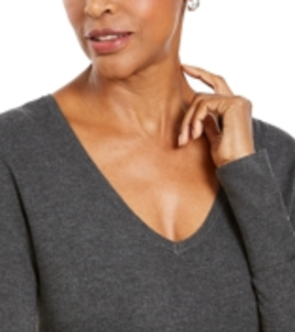 JM Collection Women's Sweater Long Sleeve V Neck Pullover Gray Size XX-Large